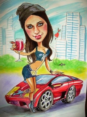 Карикатура девушка в машине