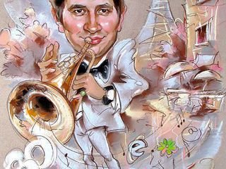 Шарж с музыкальными тарелками