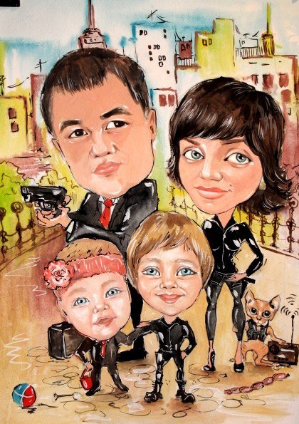 Карикатурный портрет семьи