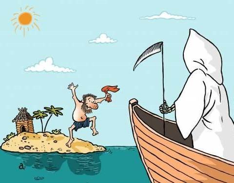 Карикатура человек на острове