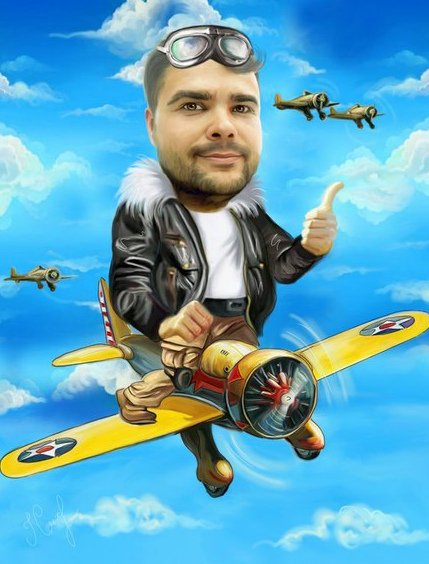 Шарж мужчина на самолете