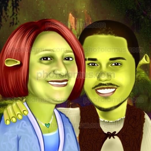 Шарж Шрек и Фиона