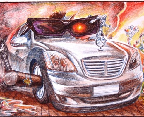 Машина Мерседес шарж