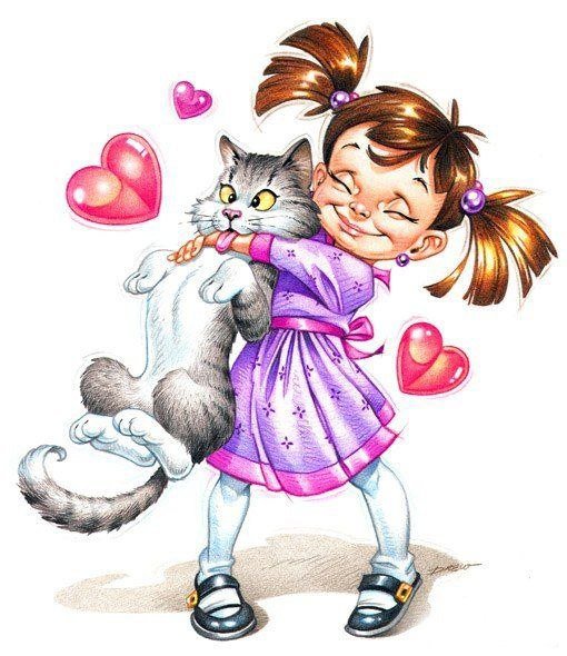 Девочка с котенком рисунок