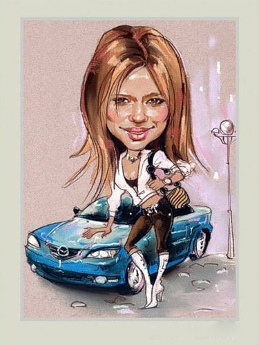 Карикатура девушка в машине