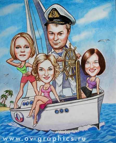 Шарж девушка на лодке