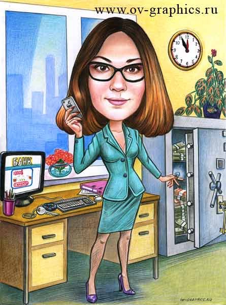 Женщина за компьютером карикатура
