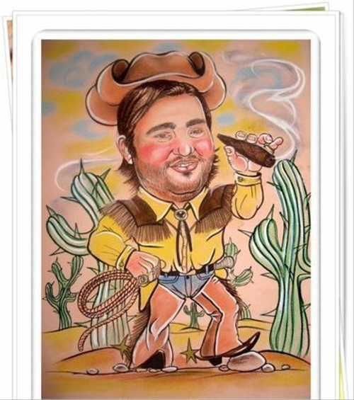 Шарж на мужчину ковбоя