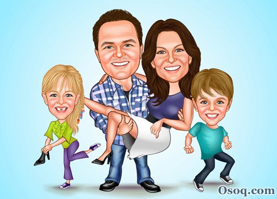 Шарж семейный 4 человека