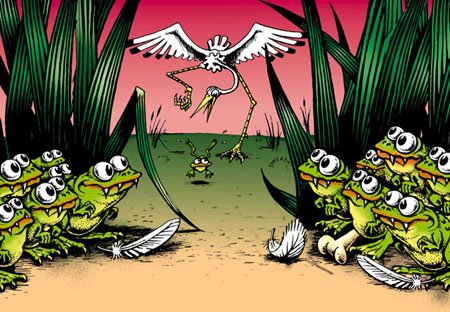 Карикатура Аист и лягушка
