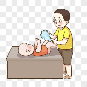 Папа меняет памперс малышу