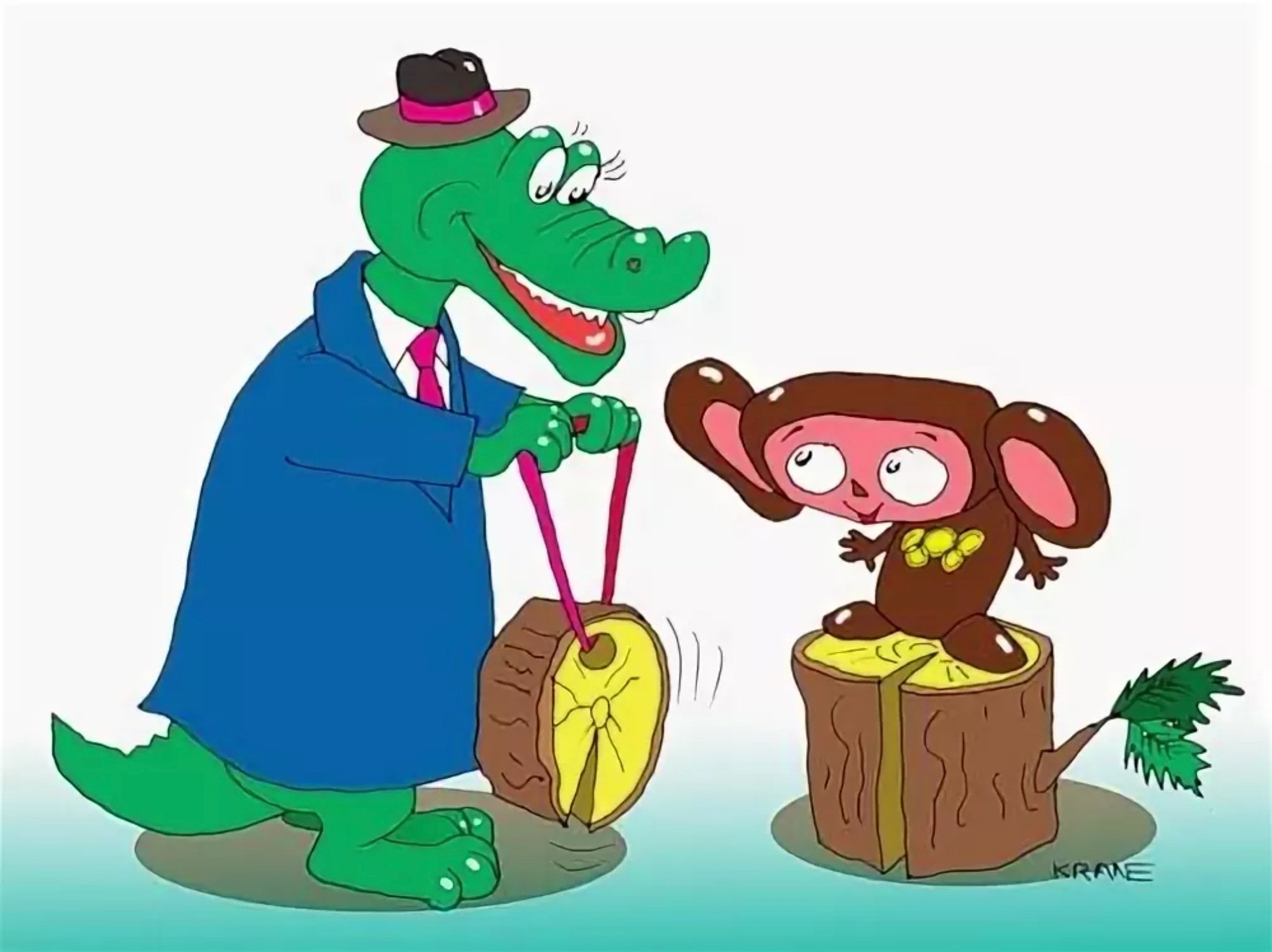 Карикатура Гена и Чебурашка