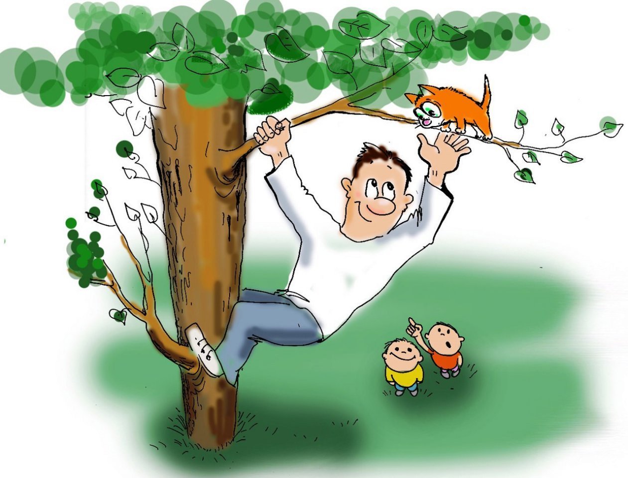 Мальчик на дереве рисунок