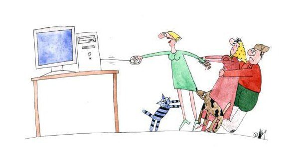Зависимость от компьютера карикатура