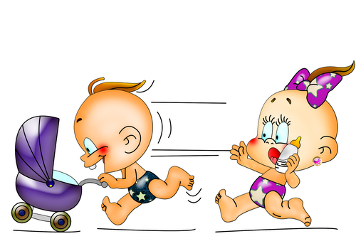 Мультяшный Карапуз играет