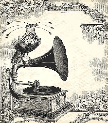Граммофон черно белый