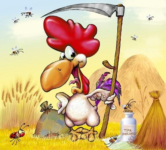 Карикатура фермер и курицы