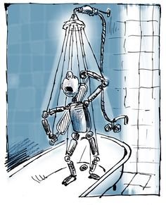 Человек моется в душе