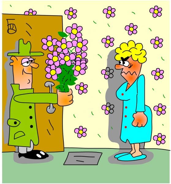 Карикатура с цветами