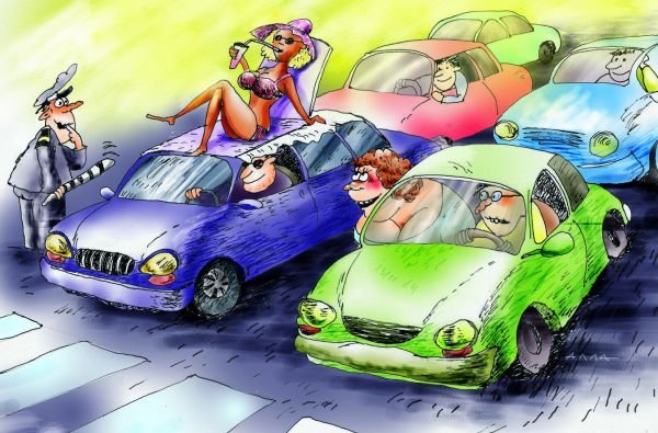 Женщина за рулем карикатура