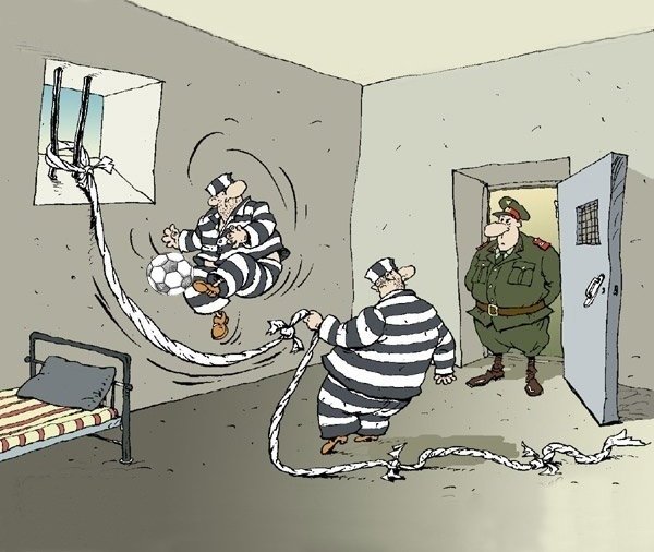 Мультяшный человек за решеткой