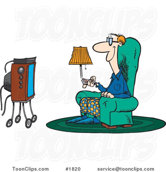 Карикатура мужик перед телевизором