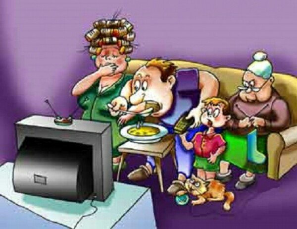 Семья у телевизора карикатура