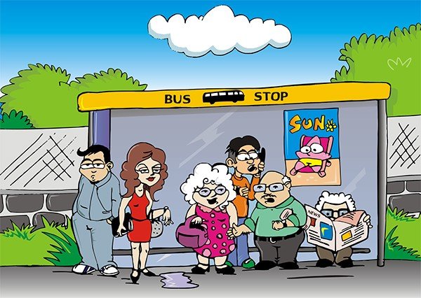 Автобусная остановка комикс