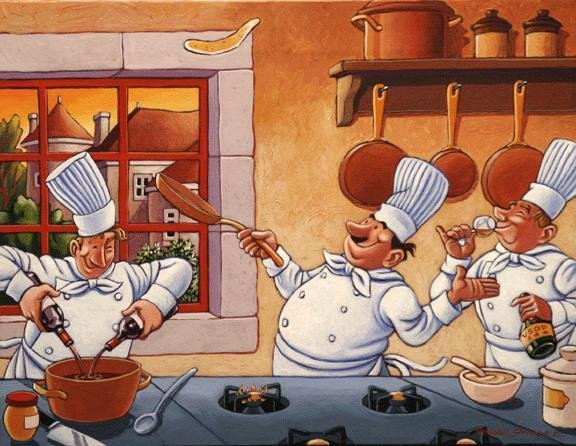 Карикатура повара на кухне