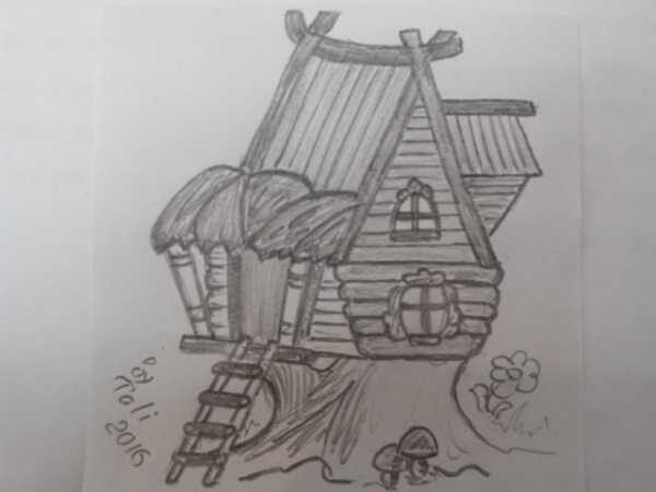 Избушка на курьих ножках карандашом