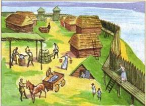 Славянский поселок рисунок