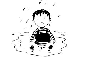 Мультяшный ребенок в луже