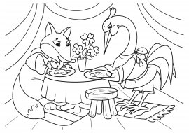 Разукрашка к сказке лиса и журавль