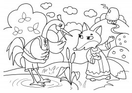 Лиса и журавль сказка раскраска