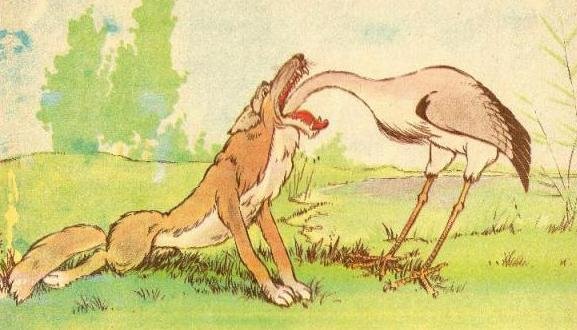 Крылов басня волк и журавль