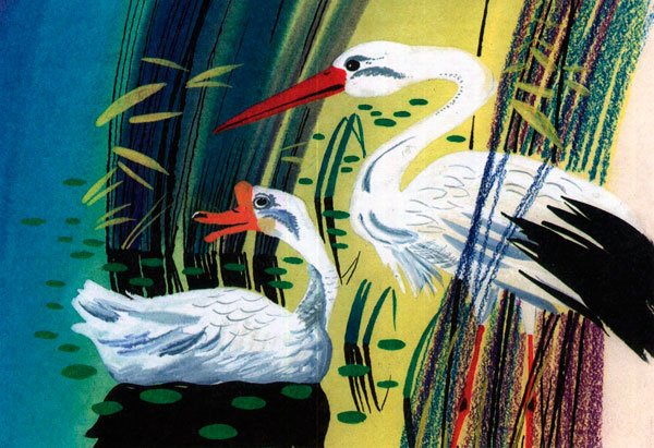 Гусь и журавль Ушинский