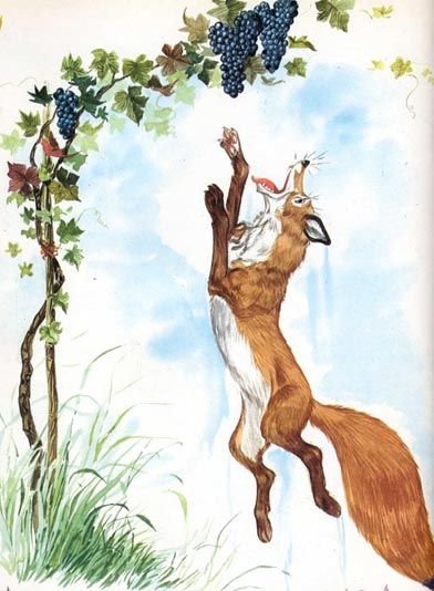 Иллюстрация к басне Крылова лиса и виноград