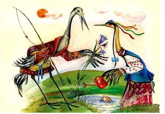 Иллюстрация к сказке Даля журавль и цапля