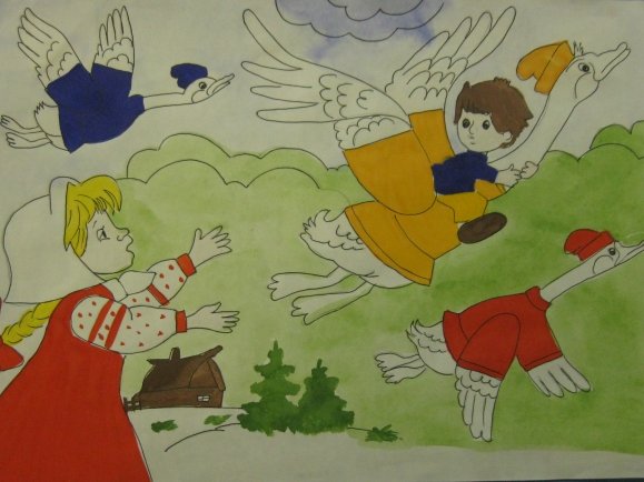 Раскраски к сказке гуси лебеди для детей