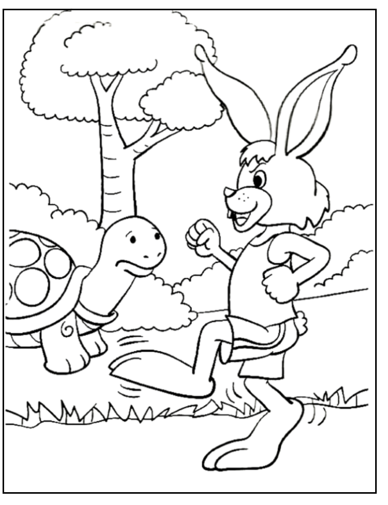 Заяц и черепаха читать. Заяц и черепаха раскраска. Заяц и черепаха рисунок. Басня заяц и черепаха раскраска. Михалков заяц и черепаха раскраска.