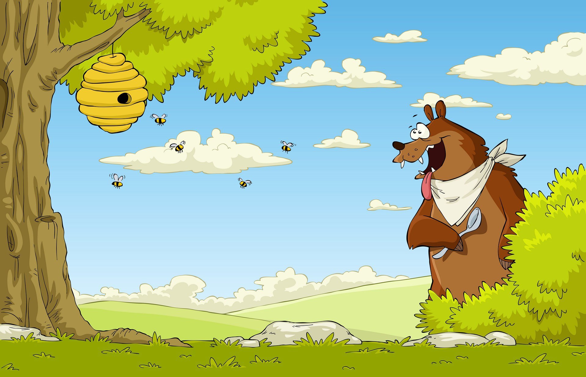 Медвежонок на дереве с медом