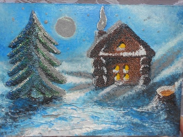 Зимнее панно из крупы