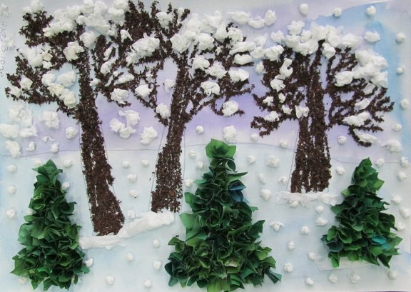 Поделка деревья в снегу из салфеток