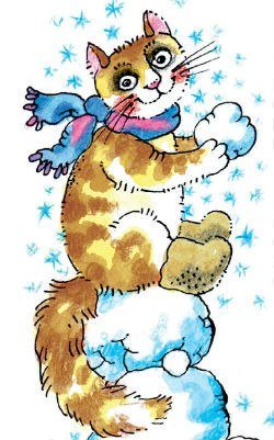 Утром кот принес на лапах первый снег иллюстрация