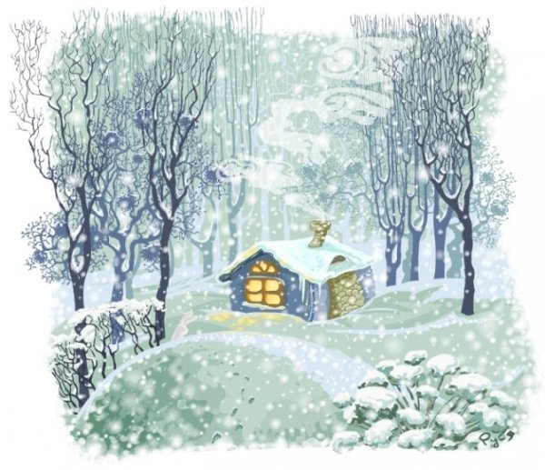 Зима в парке рисованная