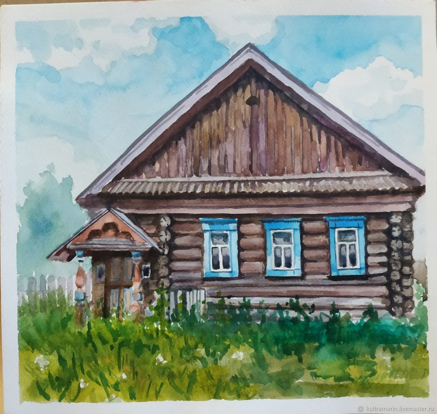 Иллюстрация к стихотворению низкий дом с голубыми ставнями