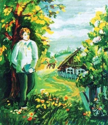 Дом Сергея Есенина с голубыми ставнями