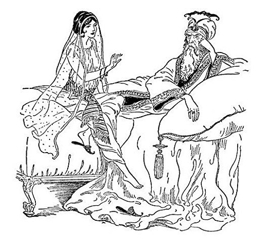 Раскраска Султан Шахрияр и Шахерезада