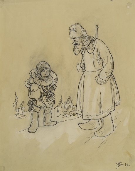 Крестьянские дети карандашом