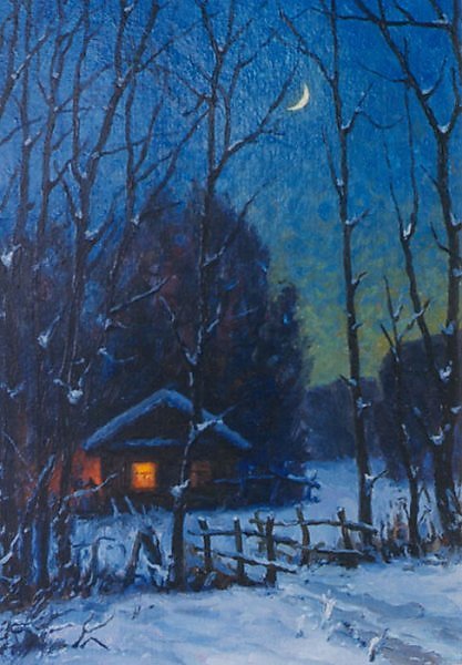 Зимний вечер рисунок детский